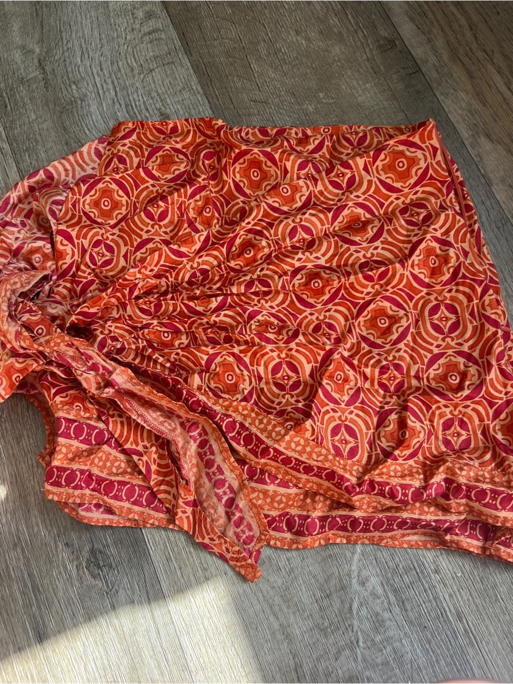 Free people Vibrant Orange & Pink Patterned Wrap Skirt